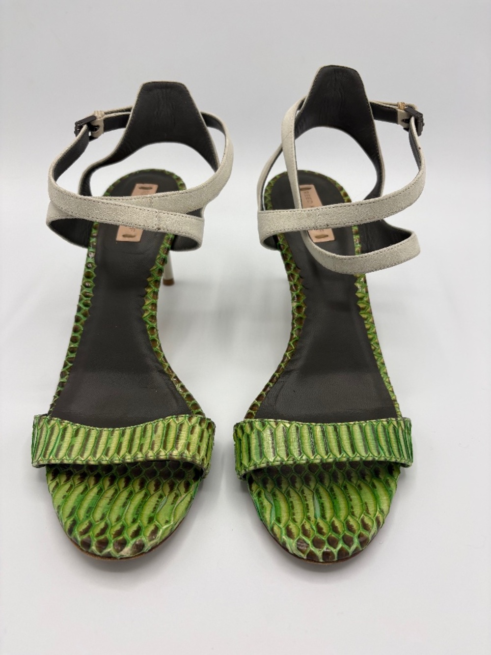 Reed Krakoff Women's Light Green High Heel Sandal Snakeskin $793 retail Size 8